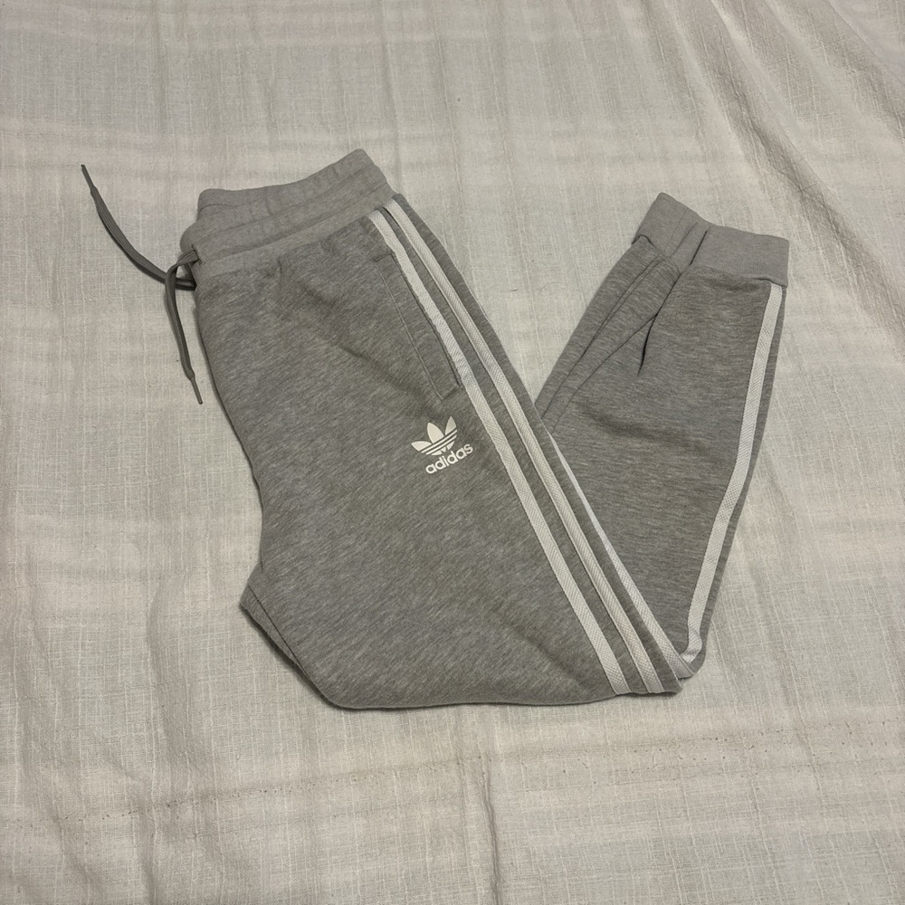 Adidas Kids Gray Sweatpants with White Stripes